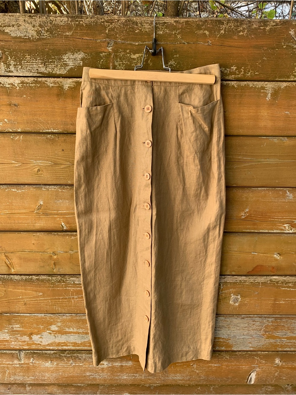 Vtg -Lynn Adler Paris Beige Button Down Linen Maxi Skirt Made in France Sz 2
